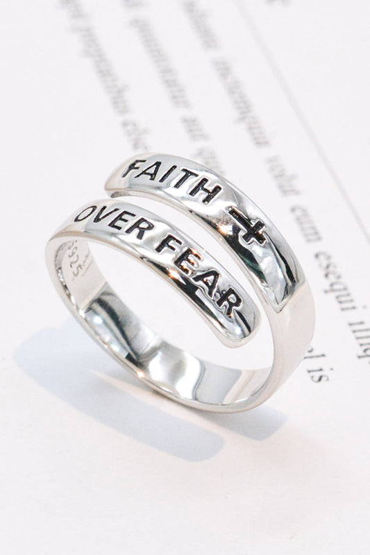 925 Sterling Silver FAITH OVER FEAR Bypass Ring The Stout Steer