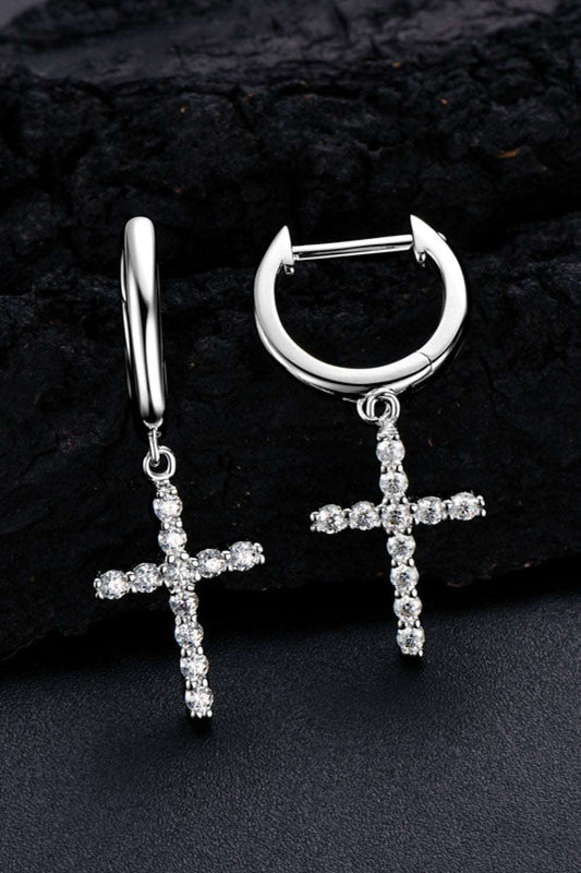 925 Sterling Silver Moissanite Cross Earrings The Stout Steer