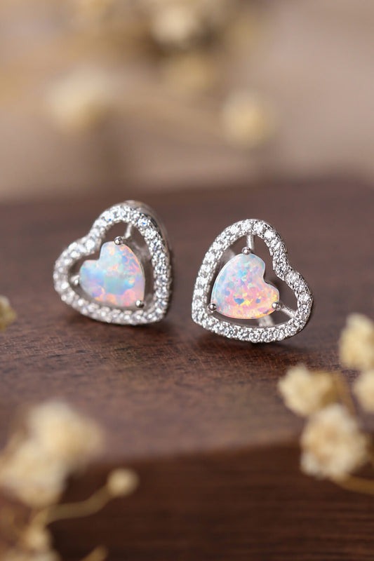 925 Sterling Silver Opal Heart Stud Earrings The Stout Steer