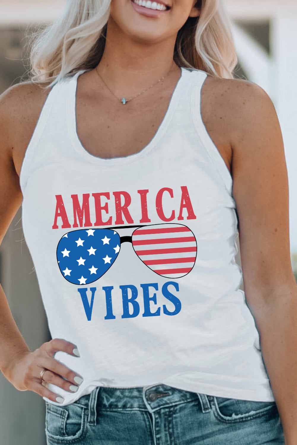 AMERICA VIBES Graphic Round Neck Tank The Stout Steer