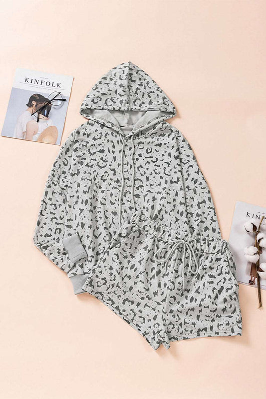 Animal Print Drawstring Detail Hoodie and Shorts Lounge Set The Stout Steer