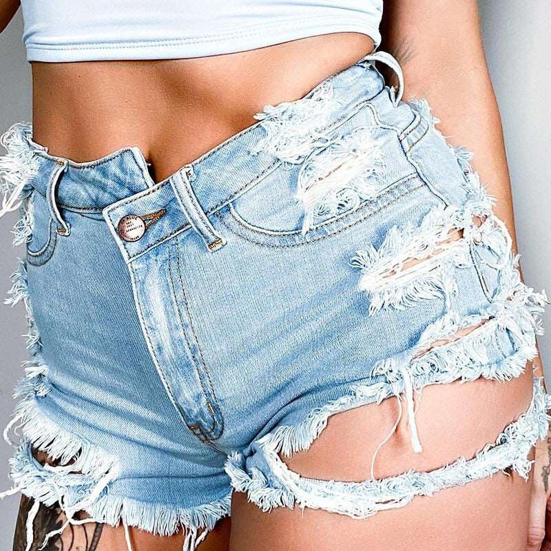 Asymmetrical Distressed Denim Shorts The Stout Steer