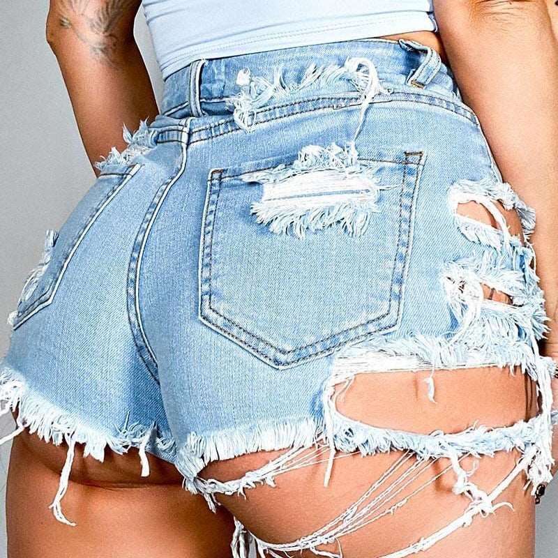 Asymmetrical Distressed Denim Shorts The Stout Steer