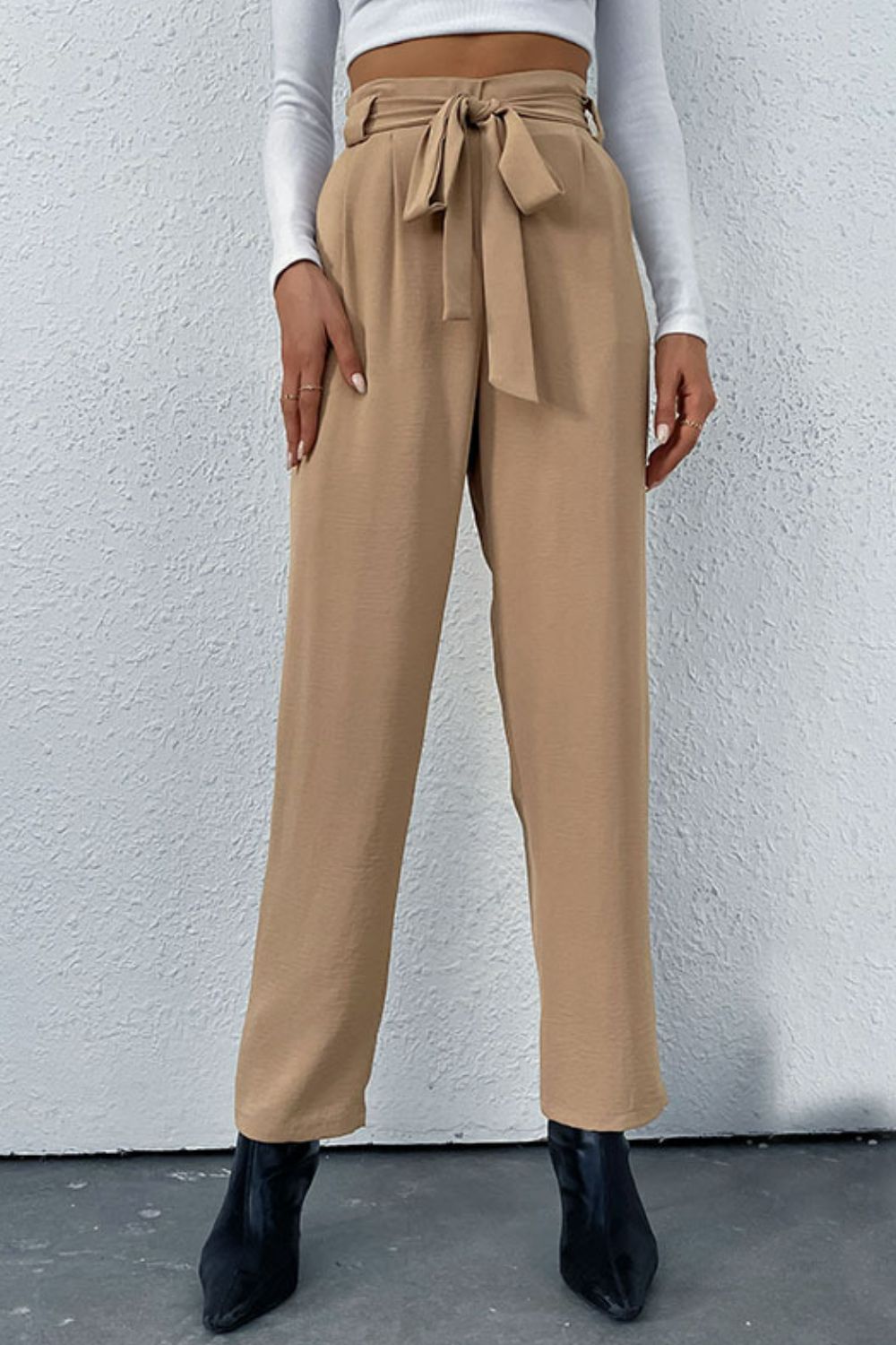 Belted Straight Leg Pants with Pockets The Stout Steer