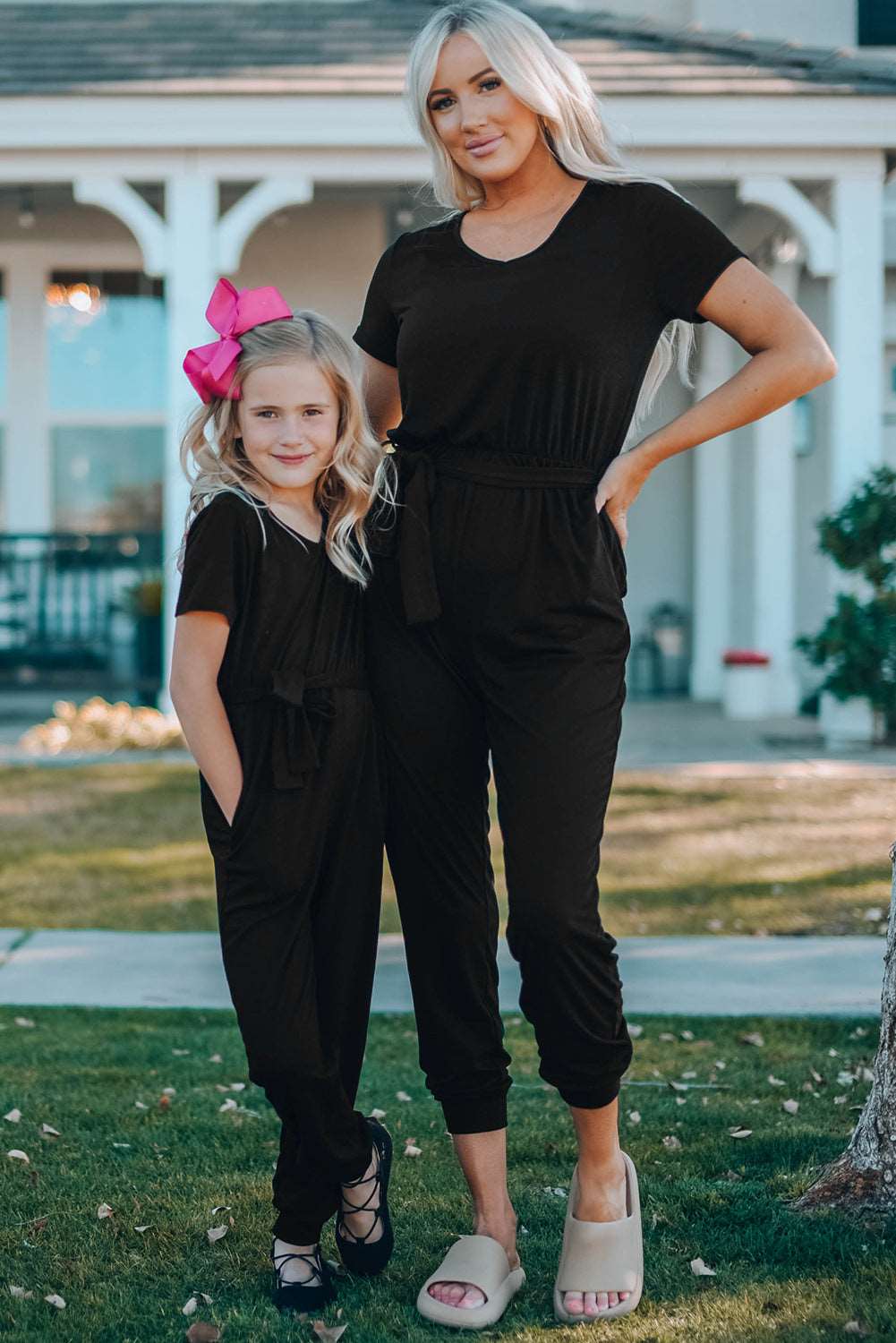 Belted V-Neck Jogger Jumpsuit The Stout Steer