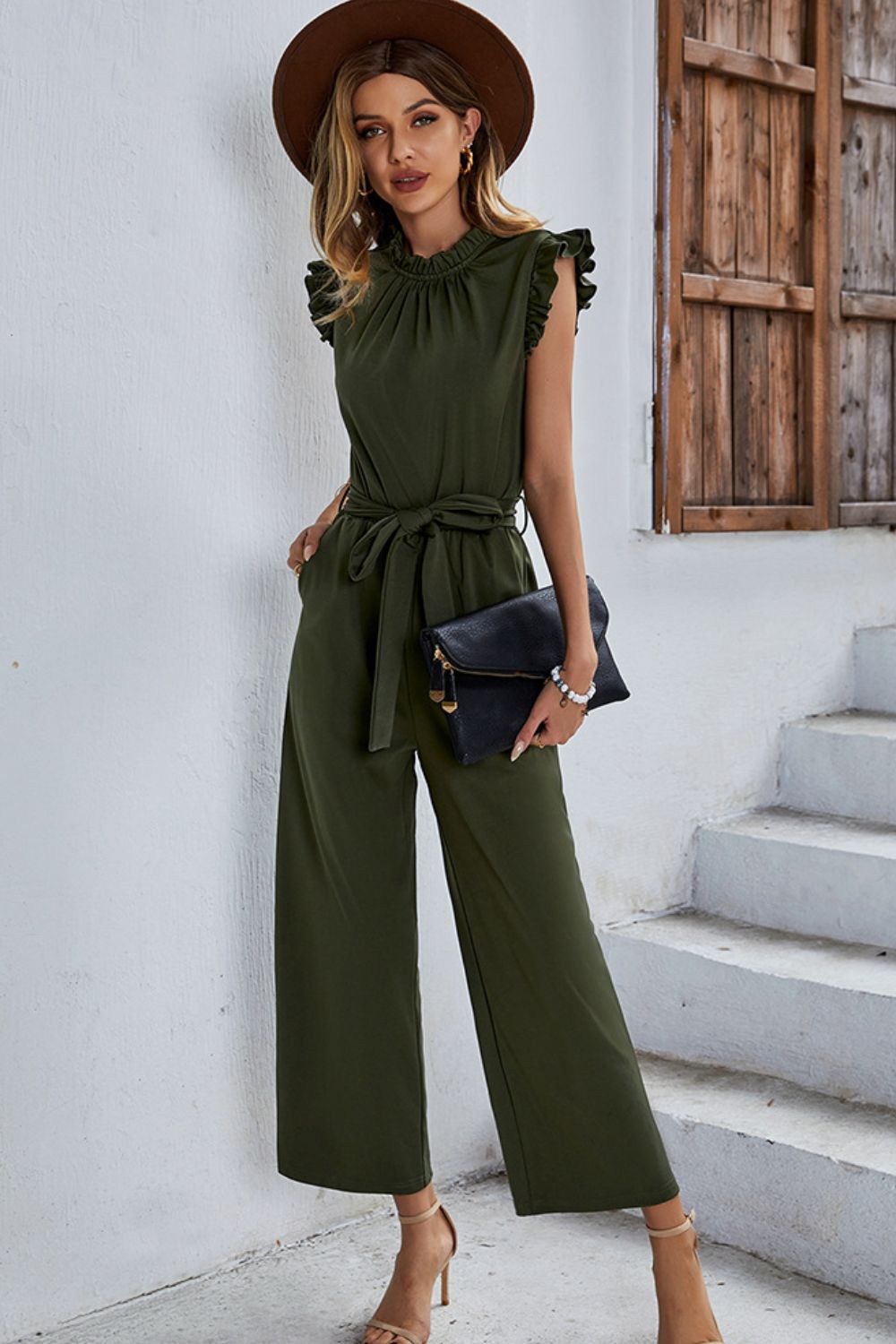 Butterfly Sleeve Tie Waist Jumpsuit The Stout Steer