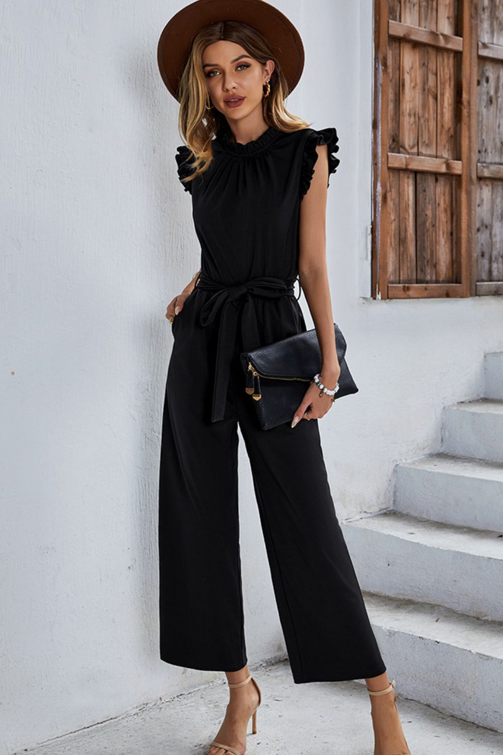 Butterfly Sleeve Tie Waist Jumpsuit The Stout Steer