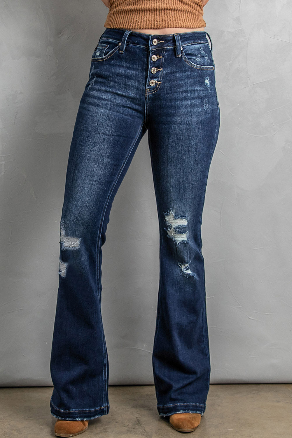 Button Fly Distressed Bootcut Jeans The Stout Steer