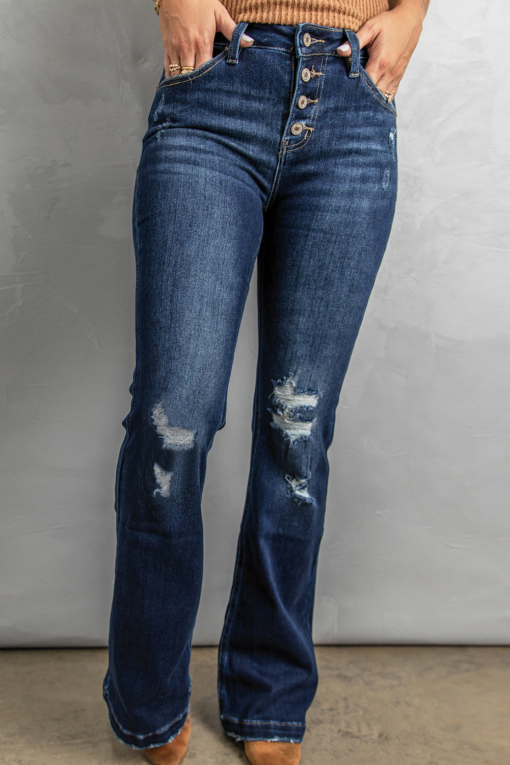 Button Fly Distressed Bootcut Jeans The Stout Steer