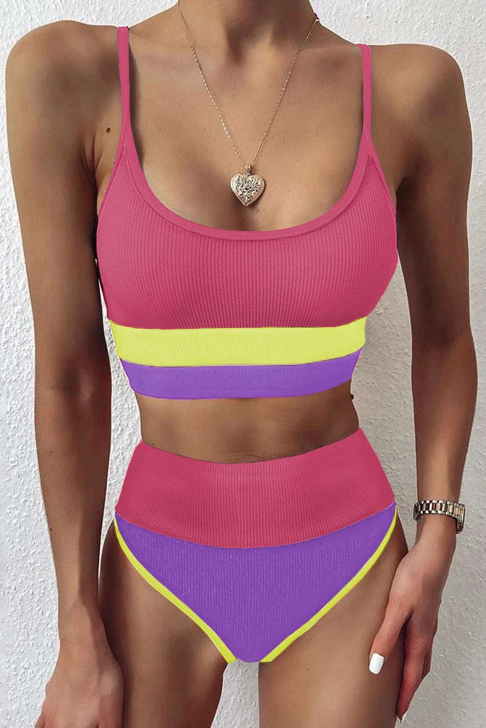 Color Block Spaghetti Strap Two-Piece Swim Set The Stout Steer