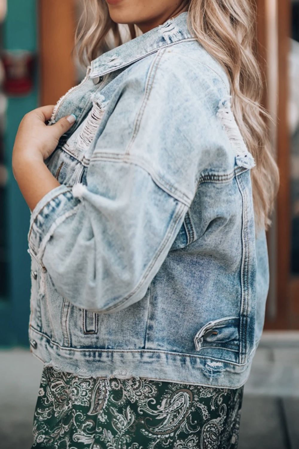 Distressed Drop Shoulder Denim Jacket The Stout Steer