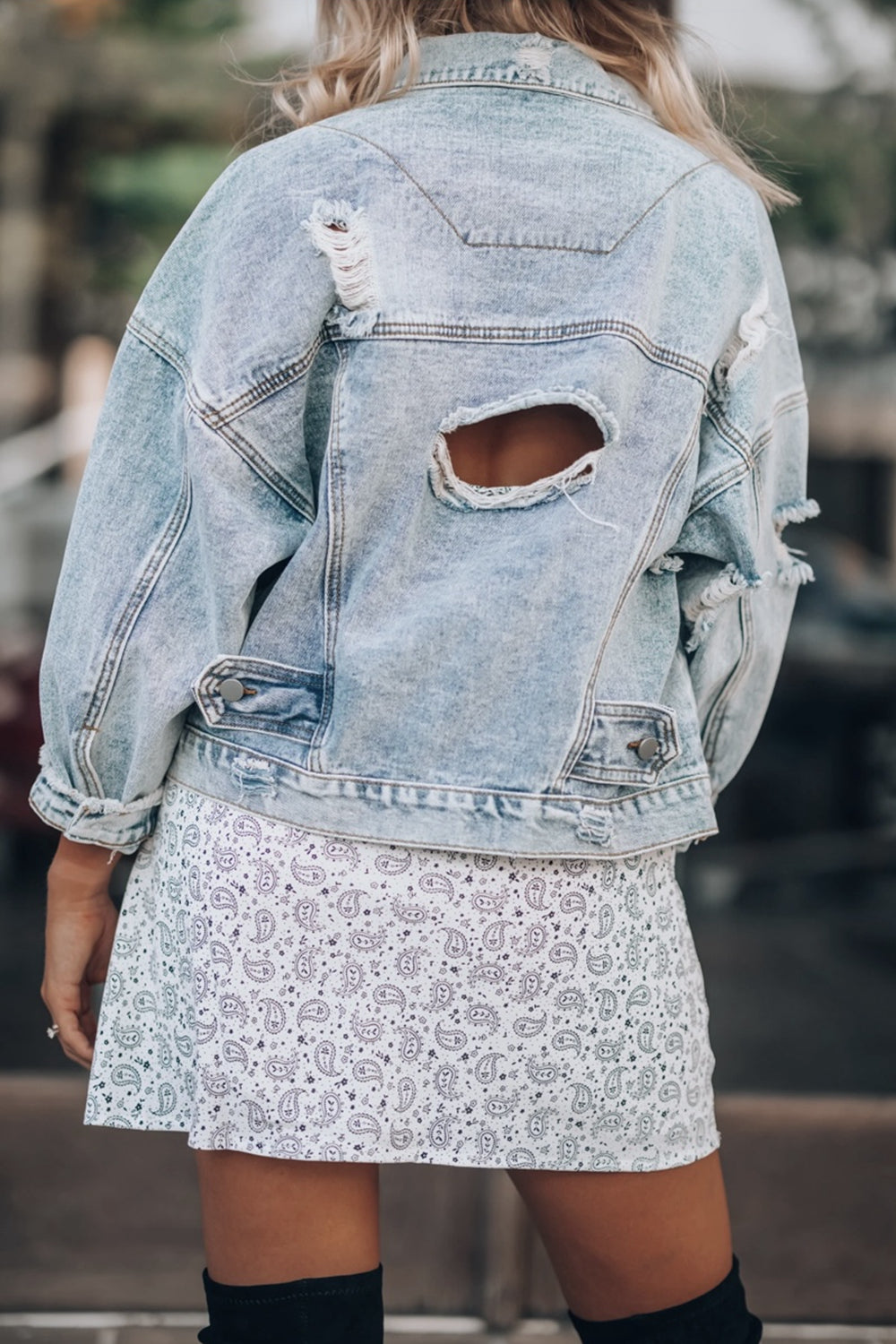 Distressed Drop Shoulder Denim Jacket The Stout Steer