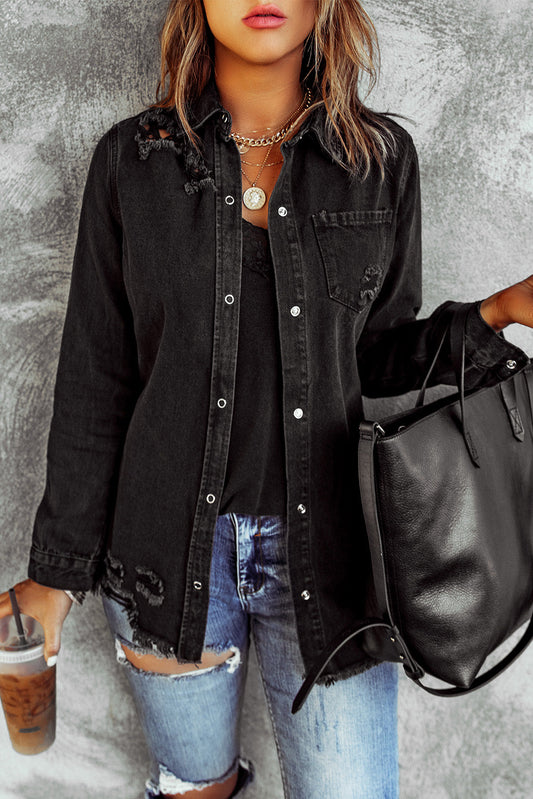 Distressed Snap Down Denim Jacket The Stout Steer