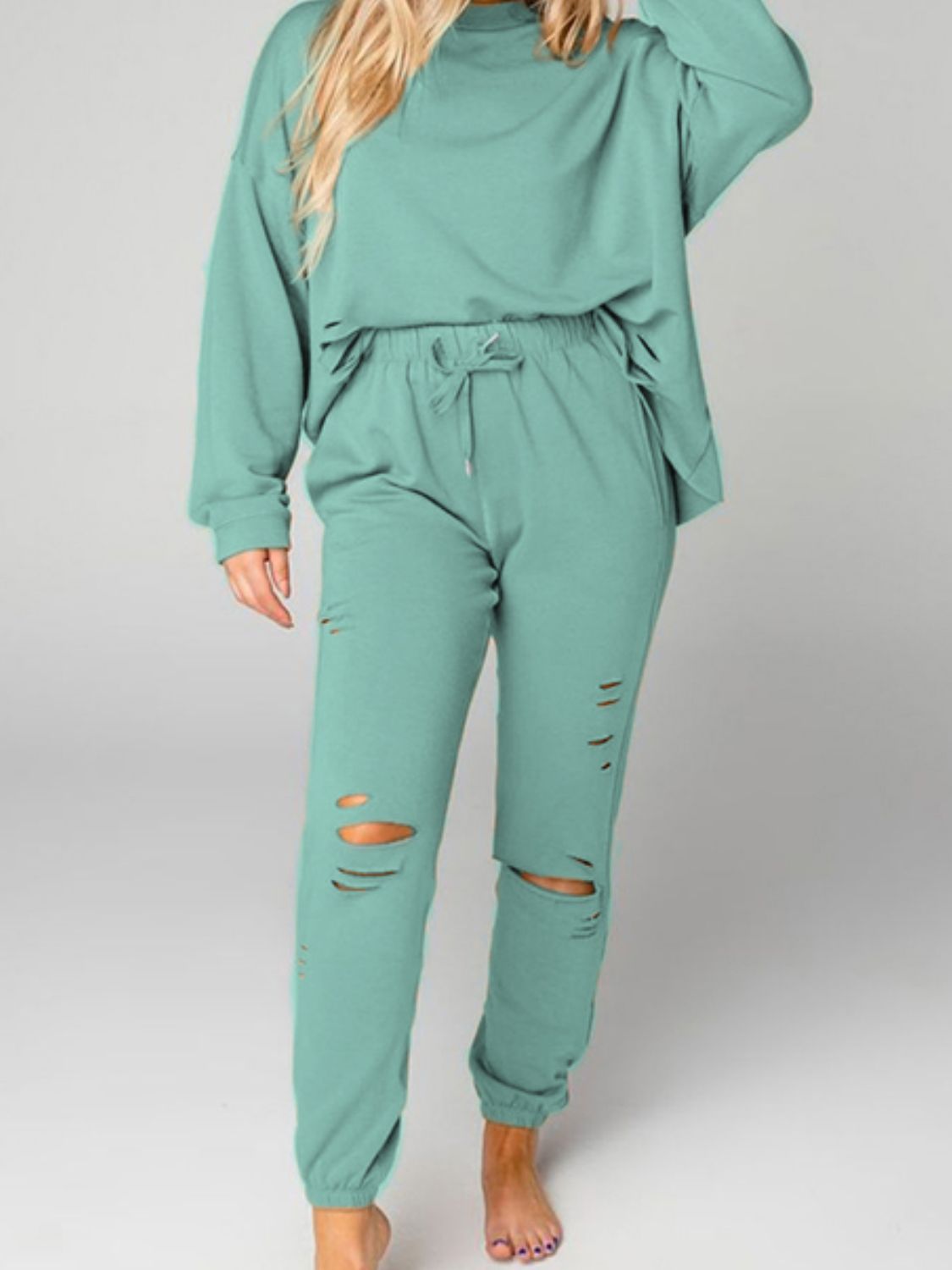 Distressed Sweatshirt and Joggers Set The Stout Steer