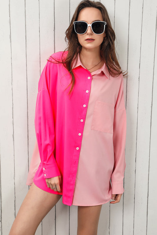 Double Take Color Block Collared Longline Shirt The Stout Steer