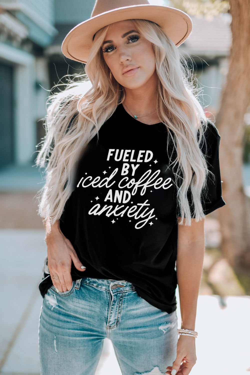 FUELED BY ICED COFFEE AND ANXIETY Graphic Tee The Stout Steer