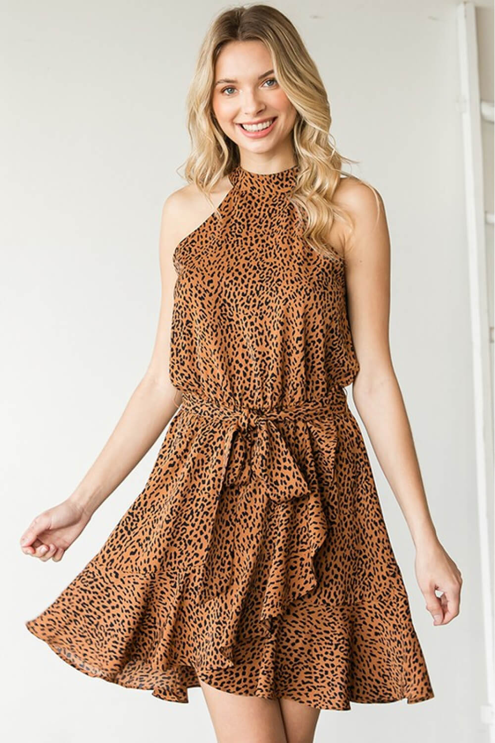 First Love Full Size Leopard Belted Sleeveless Dress The Stout Steer