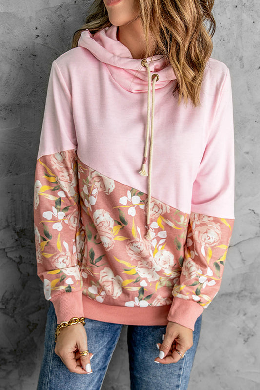Floral Color Block Drawstring Hoodie The Stout Steer