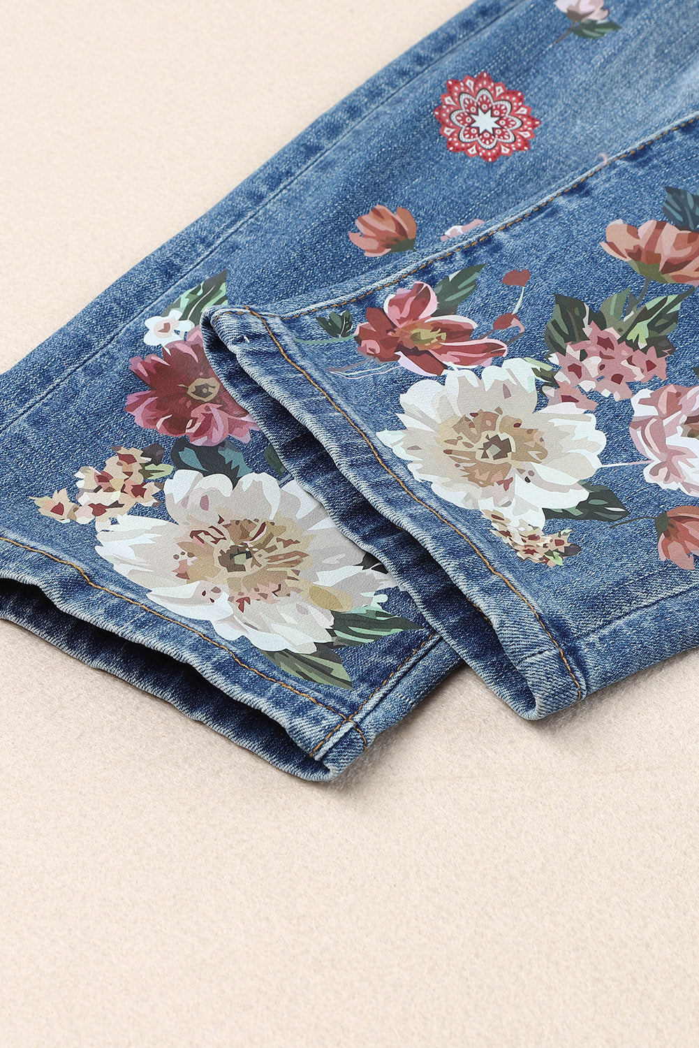 Floral Graphic Patchwork Distressed Jeans The Stout Steer