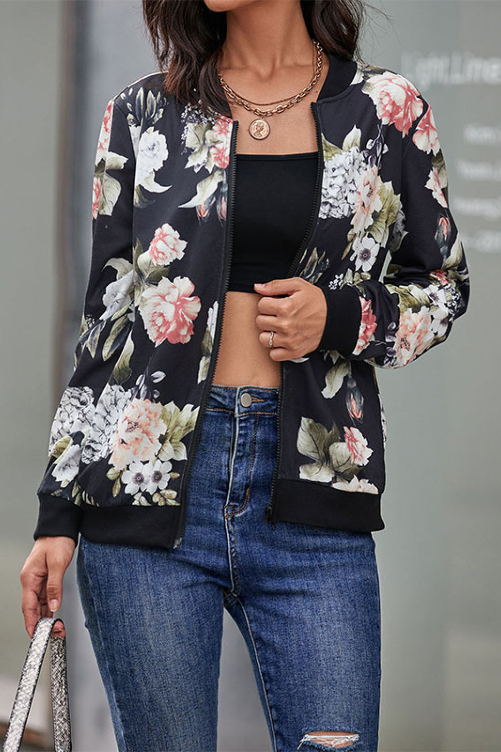 Floral Print Zip Up Bomber Jacket The Stout Steer