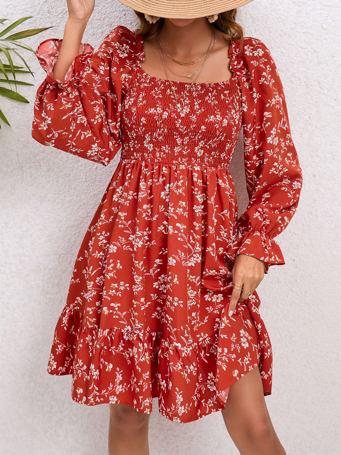 Floral Smocked Square Neck Dress The Stout Steer