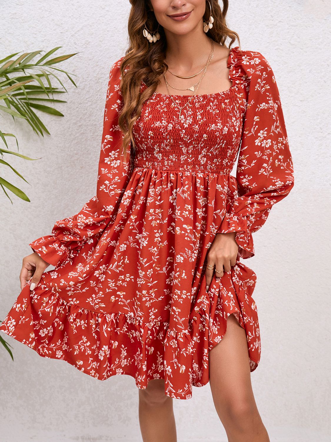 Floral Smocked Square Neck Dress The Stout Steer