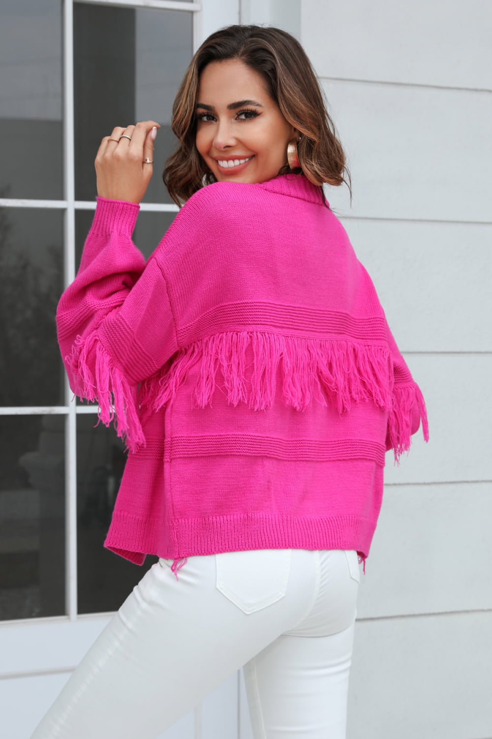 Fringe Trim Open Front Cardigan The Stout Steer