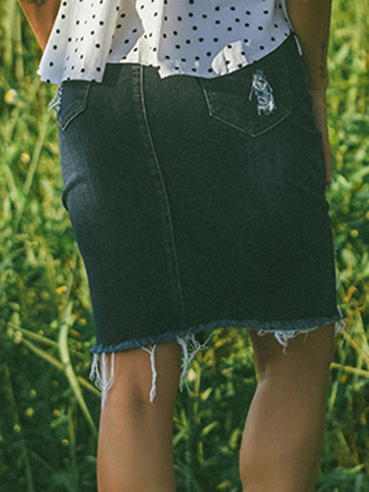 Full Size Distressed Slit Denim Skirt The Stout Steer