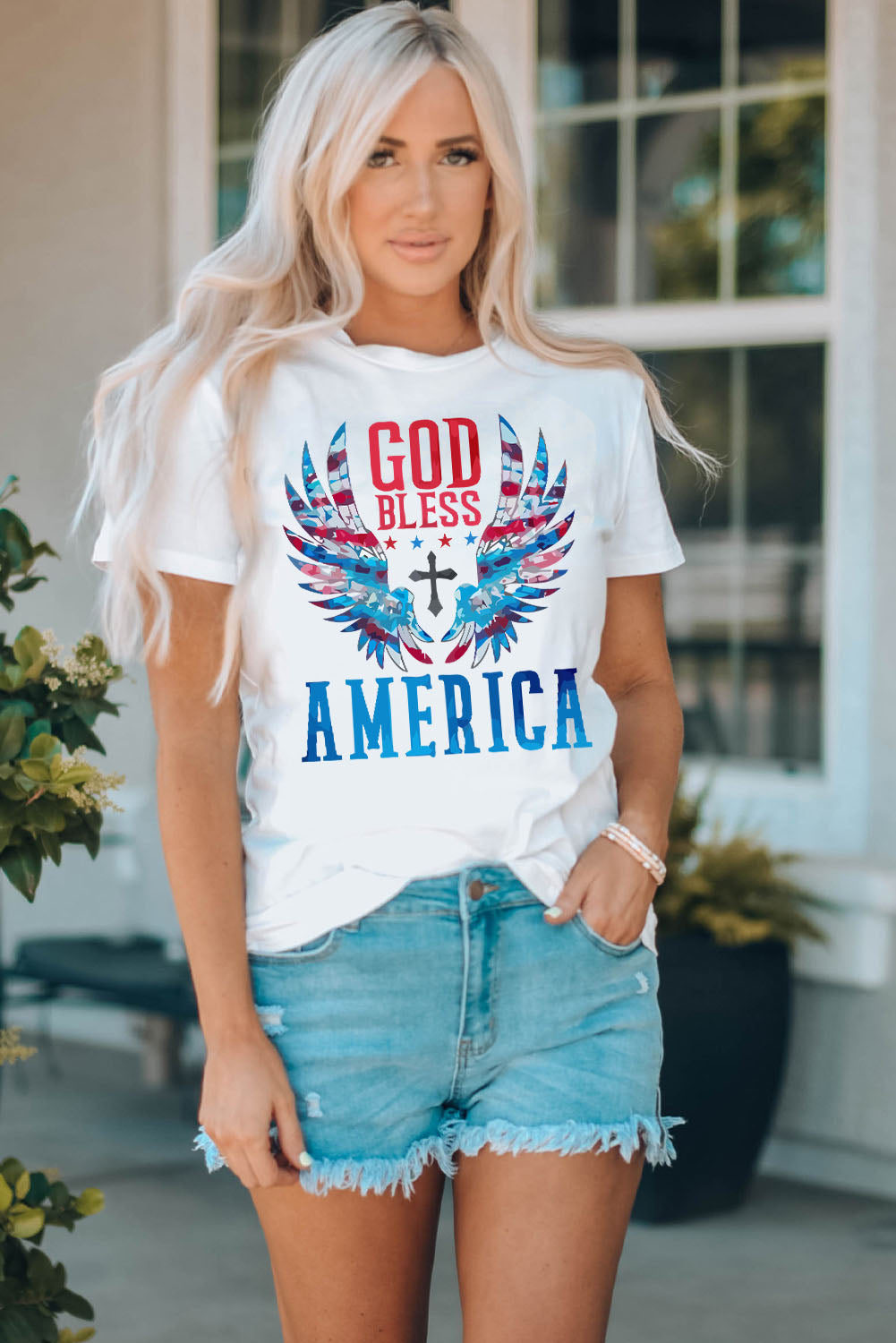 GOD BLESS AMERICA Cuffed Tee Shirt The Stout Steer