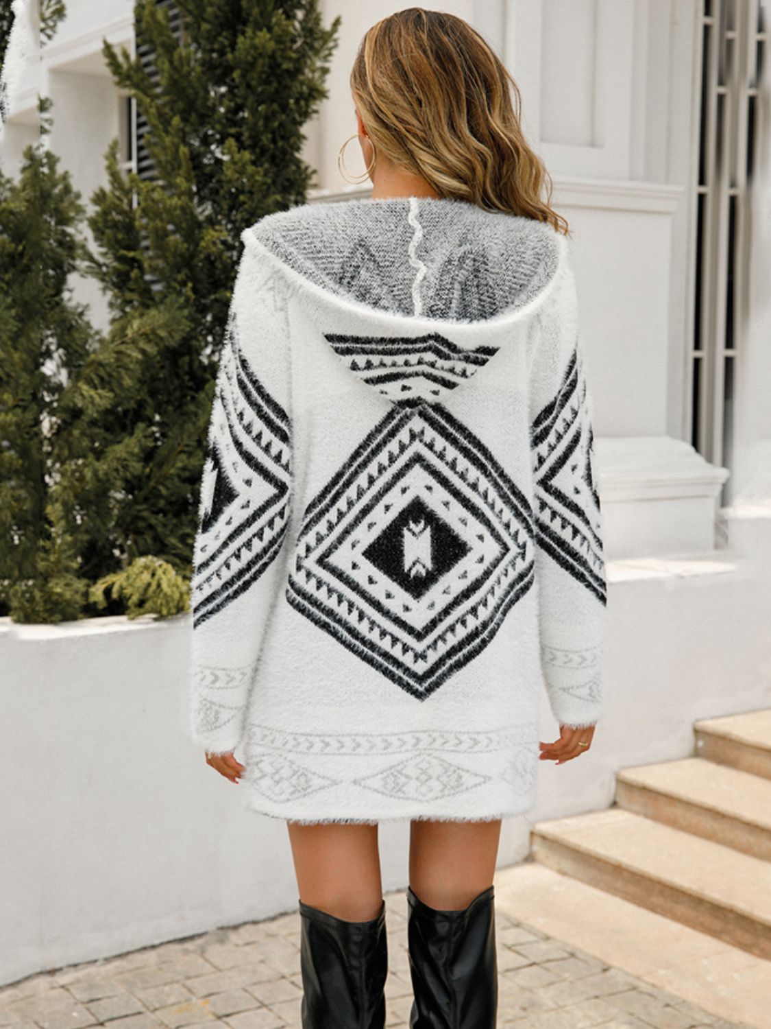 Geometric Fuzzy Hooded Cardigan The Stout Steer