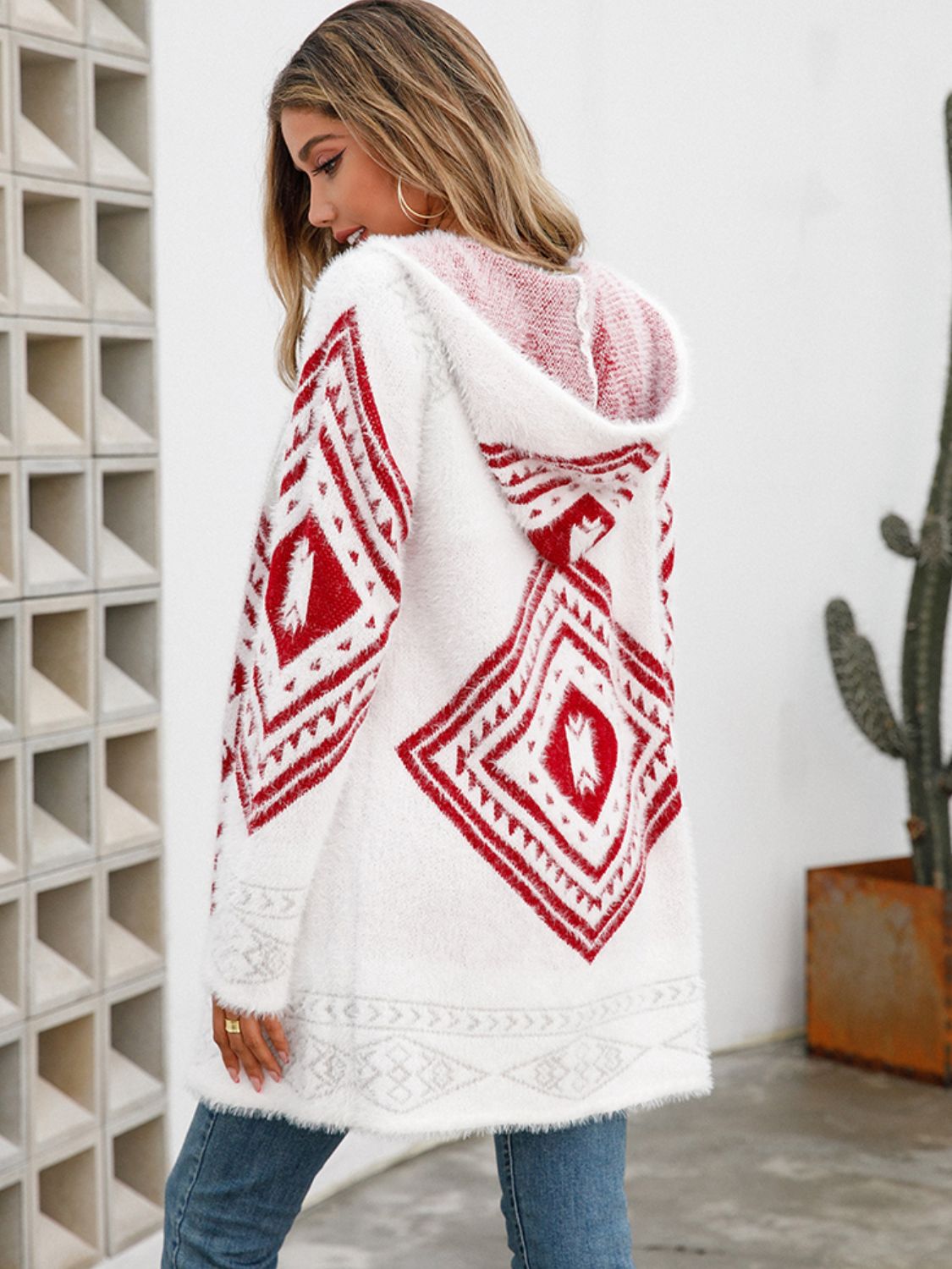 Geometric Fuzzy Hooded Cardigan The Stout Steer