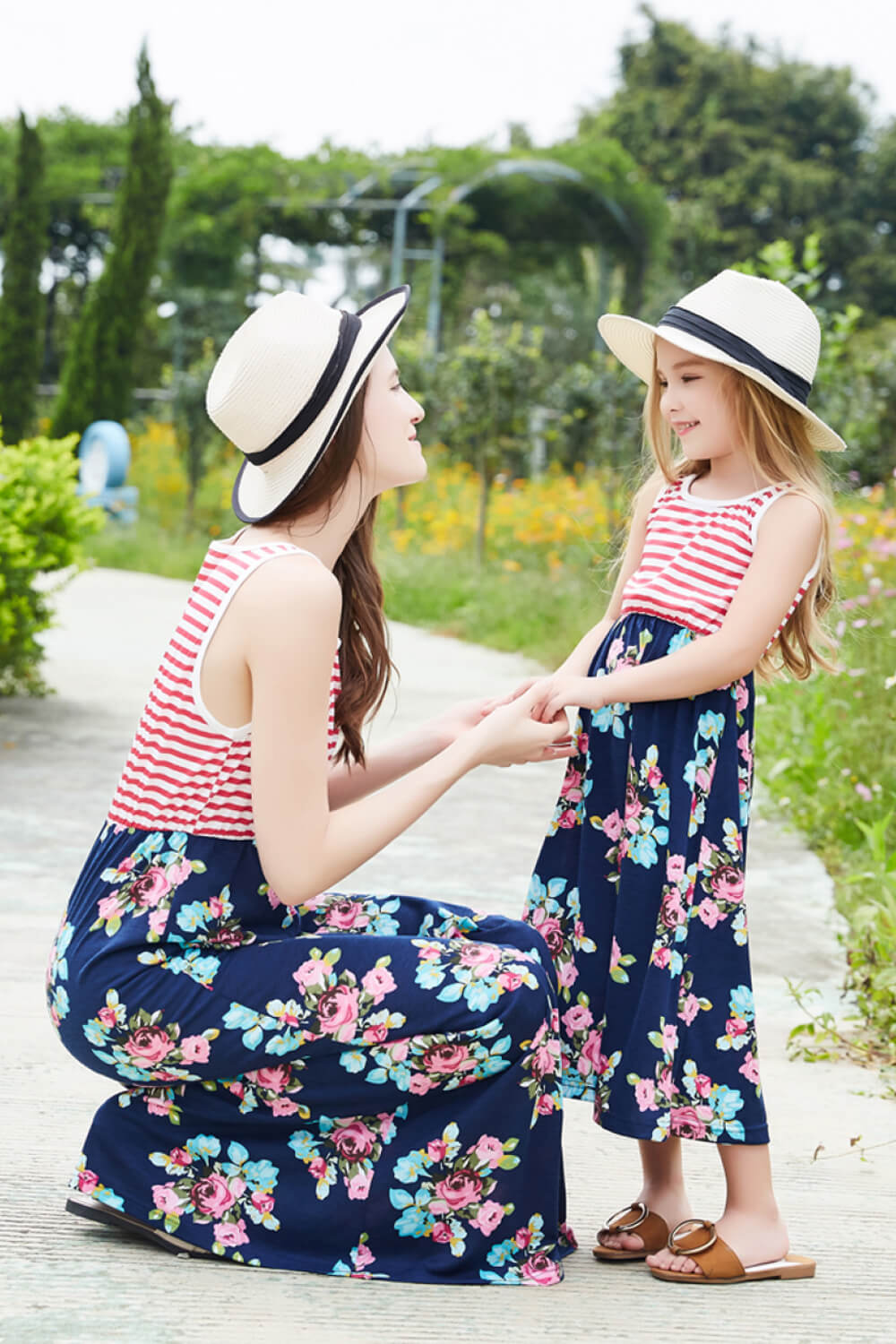 Girls Striped Floral Sleeveless Dress The Stout Steer