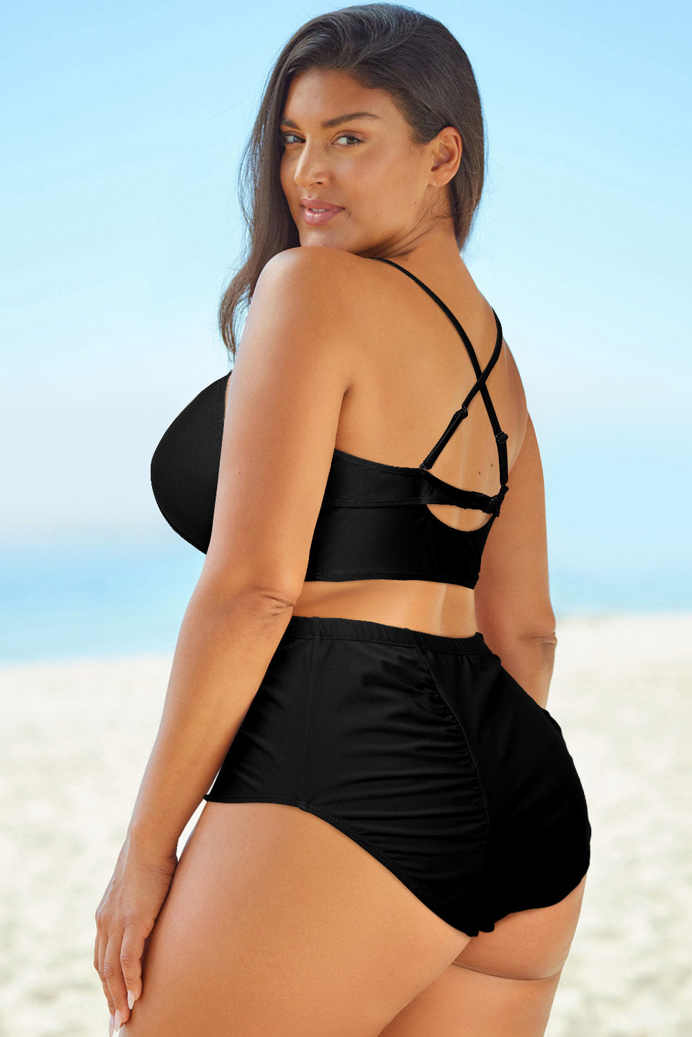 Halter Neck Crisscross Ruched Two-Piece Swimsuit The Stout Steer