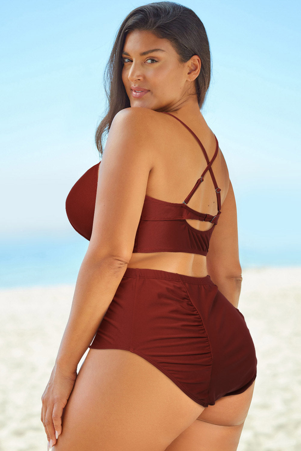 Halter Neck Crisscross Ruched Two-Piece Swimsuit The Stout Steer