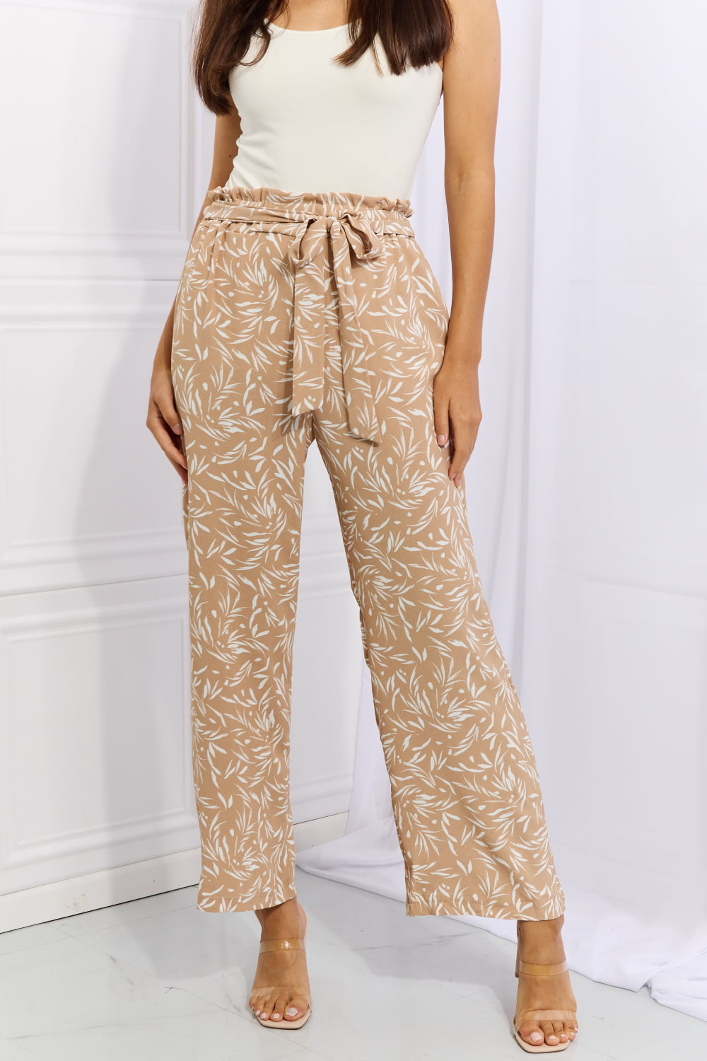 Heimish Right Angle Full Size Geometric Printed Pants in Tan The Stout Steer