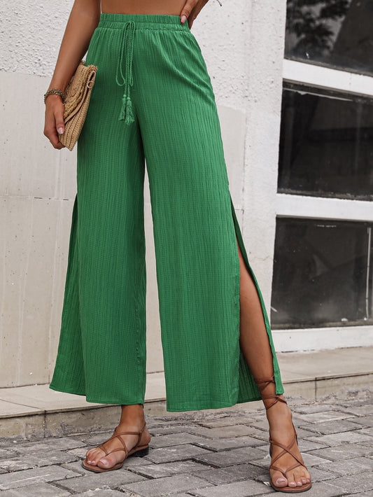 High Waist Slit Wide Leg Pants The Stout Steer