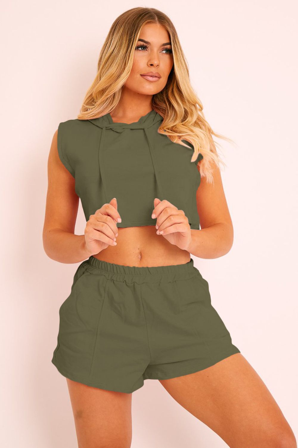 Hooded Crop Top & Pocketed Shorts Set The Stout Steer