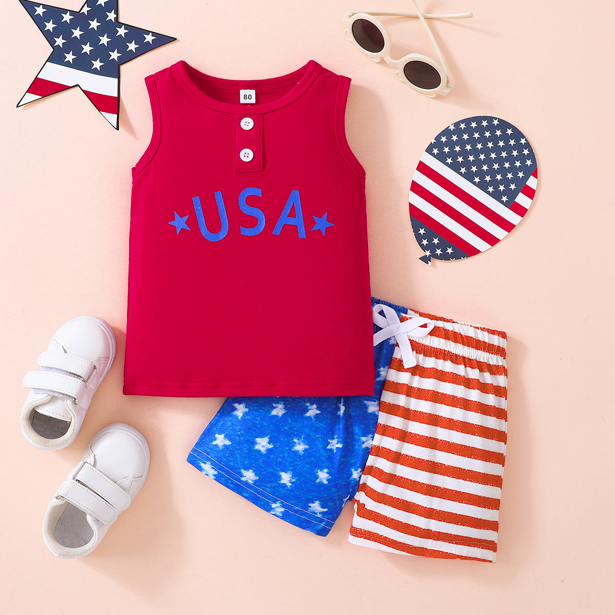 Kids USA Graphic Tank and Star and Stripe Shorts Set The Stout Steer