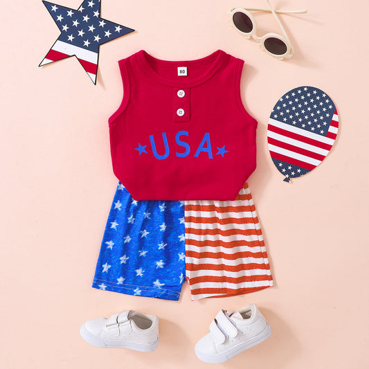 Kids USA Graphic Tank and Star and Stripe Shorts Set The Stout Steer
