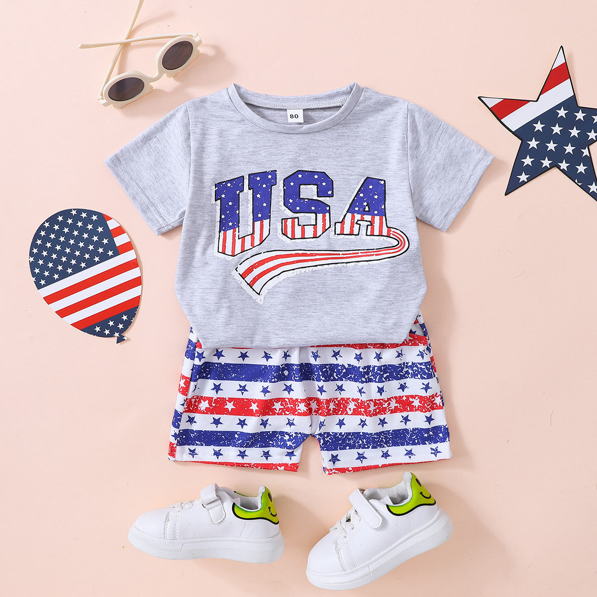 Kids USA Graphic Tee and Star and Stripe Shorts Set The Stout Steer