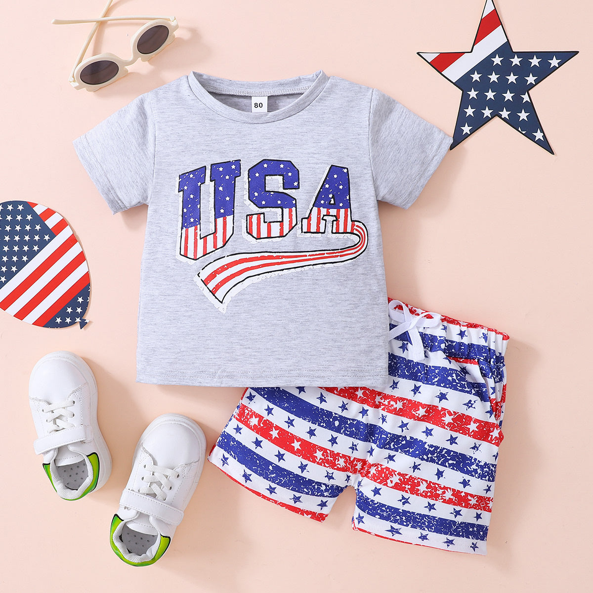 Kids USA Graphic Tee and Star and Stripe Shorts Set The Stout Steer