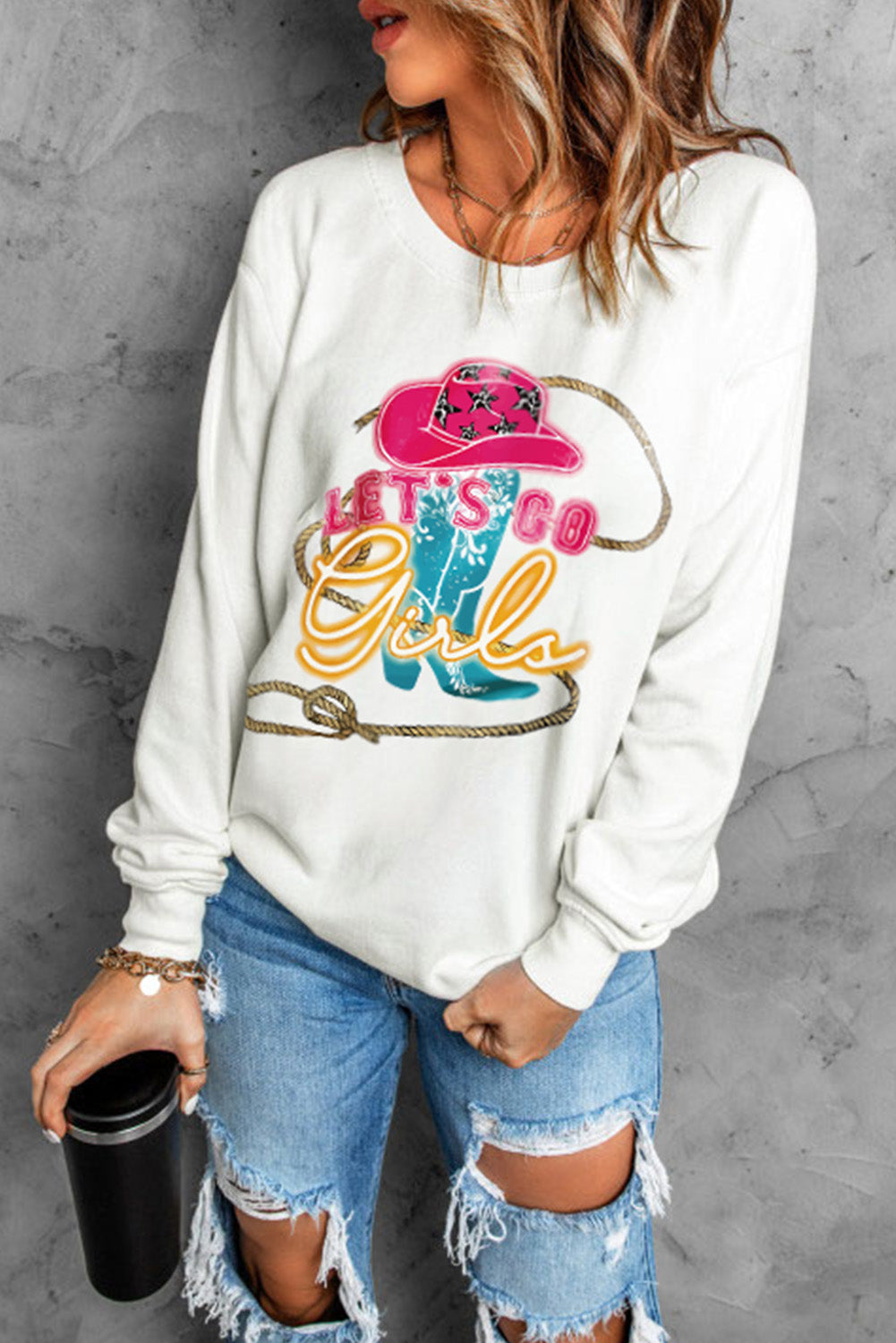 LET'S GO GIRLS Graphic Round Neck Sweatshirt The Stout Steer