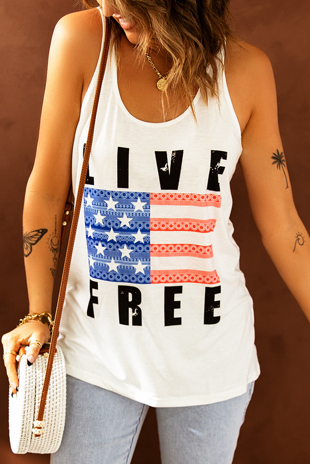 LIVE FREE Stars and Stripes Graphic Tank The Stout Steer