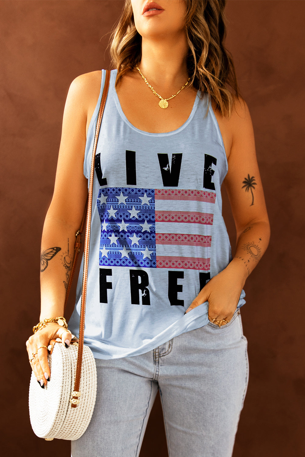 LIVE FREE Stars and Stripes Graphic Tank The Stout Steer