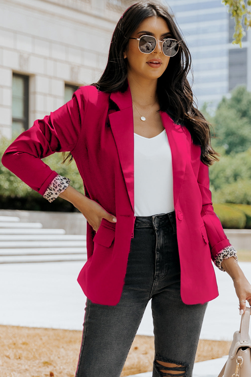 Leopard Lining One-Button Lapel Collar Blazer The Stout Steer