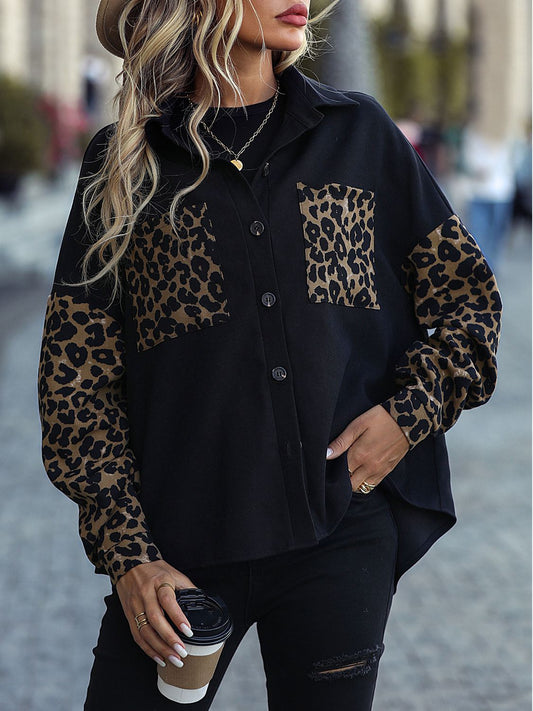 Leopard Print Buttoned Dropped Shoulder Jacket The Stout Steer