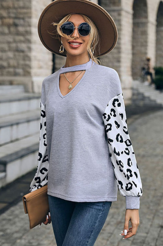 Leopard Print Cutout Long Sleeve Tee The Stout Steer