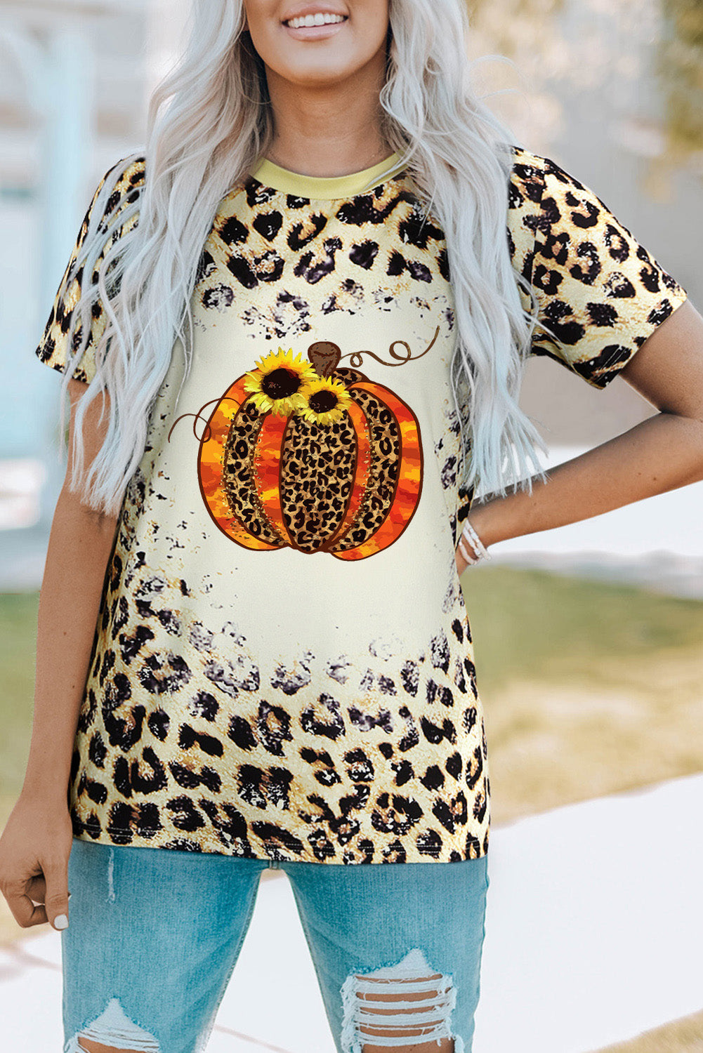 Leopard Pumpkin Graphic Round Neck Tee The Stout Steer