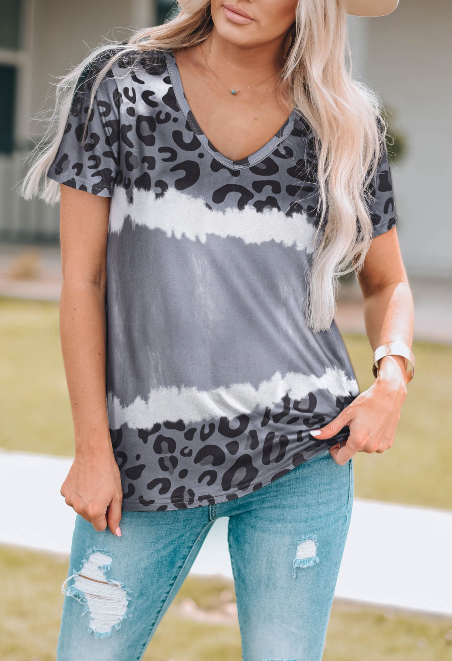 Leopard V-Neck Tee Shirt The Stout Steer