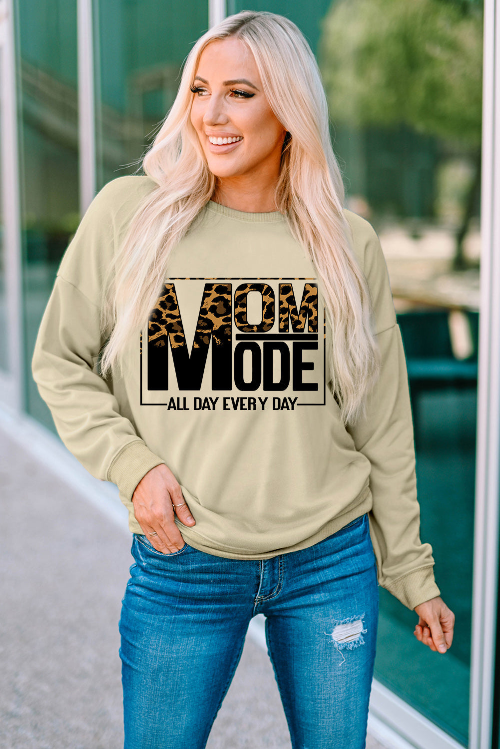 Letter Graphic Leopard Dropped Shoulder Sweatshirt The Stout Steer